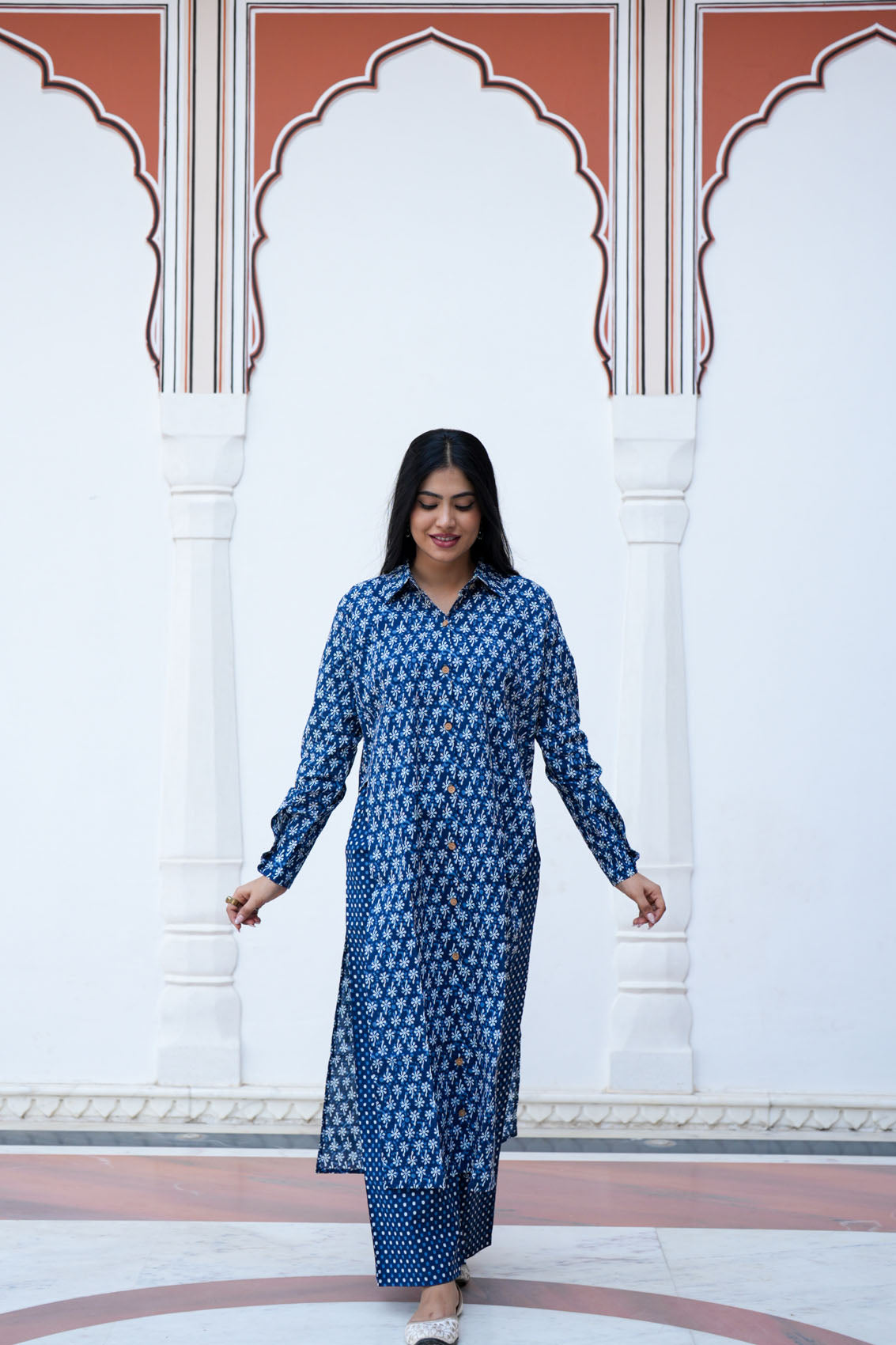 Ladies 3/4th Sleeve Embroidered Cotton Kurti Denim Pant Set at Rs  1800/piece in Raipur